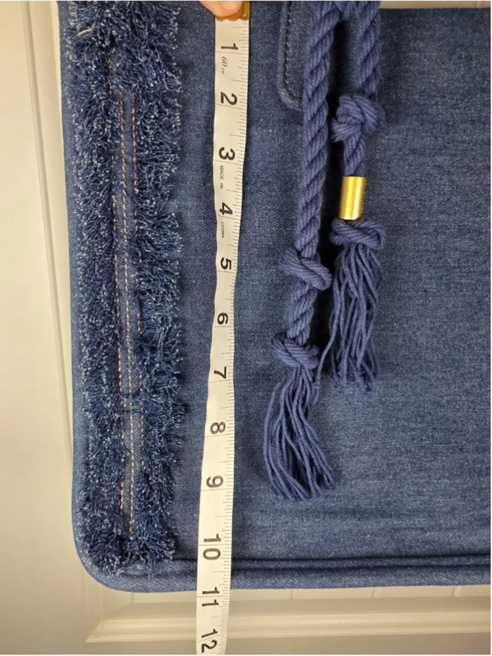 Vince Camuto Orla Denim Tote Bag Blue Fringe Tassel Large Boho Handbag
